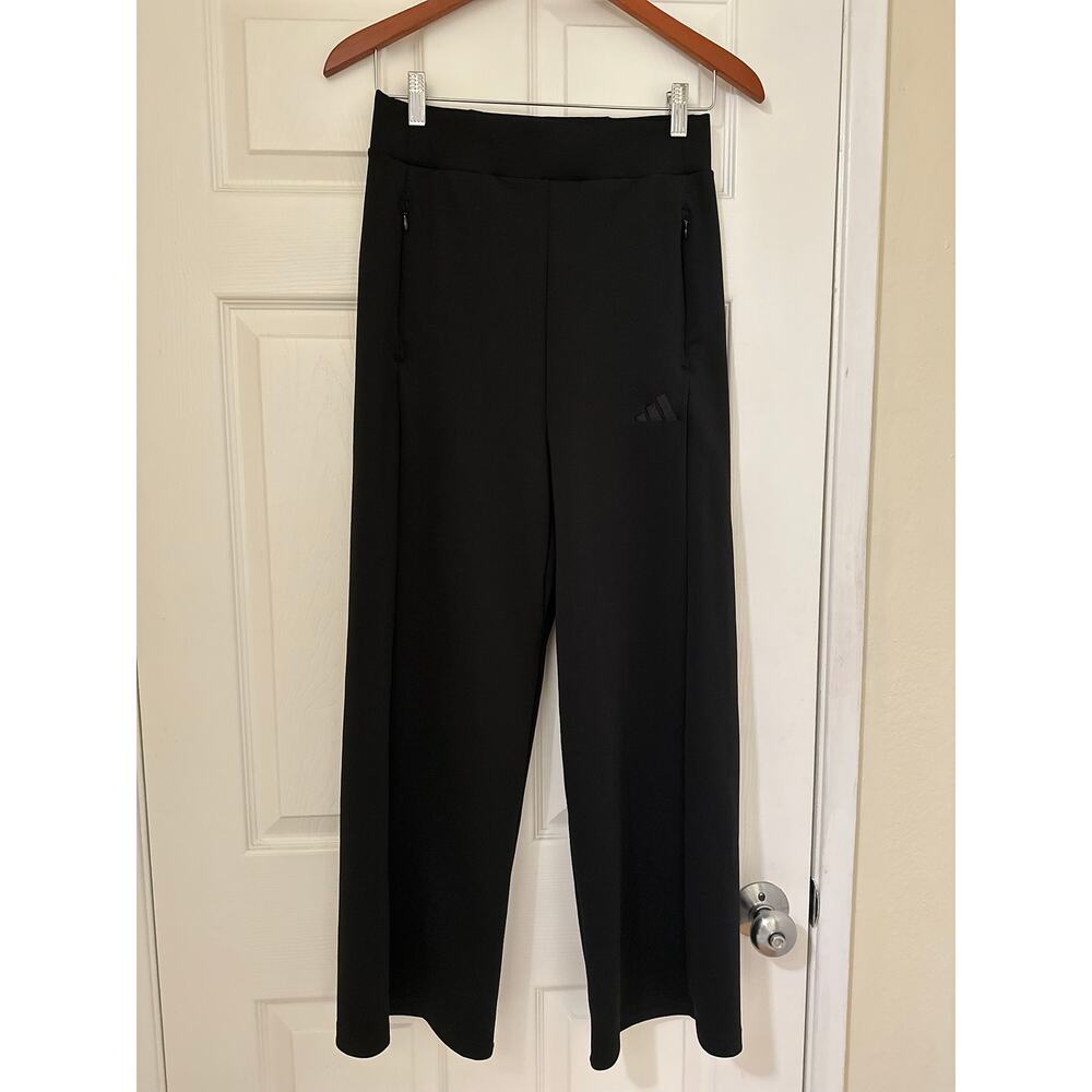 NWOT Adidas Sz S Active Wide Leg Track Pants Black Zipper Pockets Style #JY9046